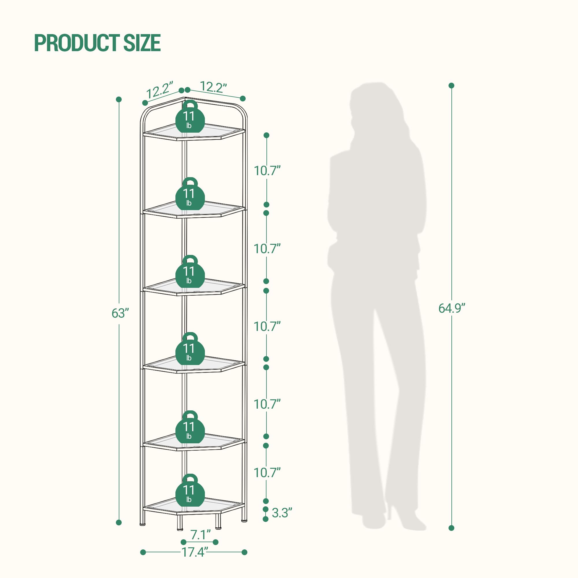 6-Tier Black Corner Shelf Stand - Modern Steel Frame & Tempered Glass Bookcase for Living Room, Bathroom, Kitchen | Space-Saving Organizer for Books, Plants, Bath Essentials & Decor | Perfect for Small Spaces & Home Organization