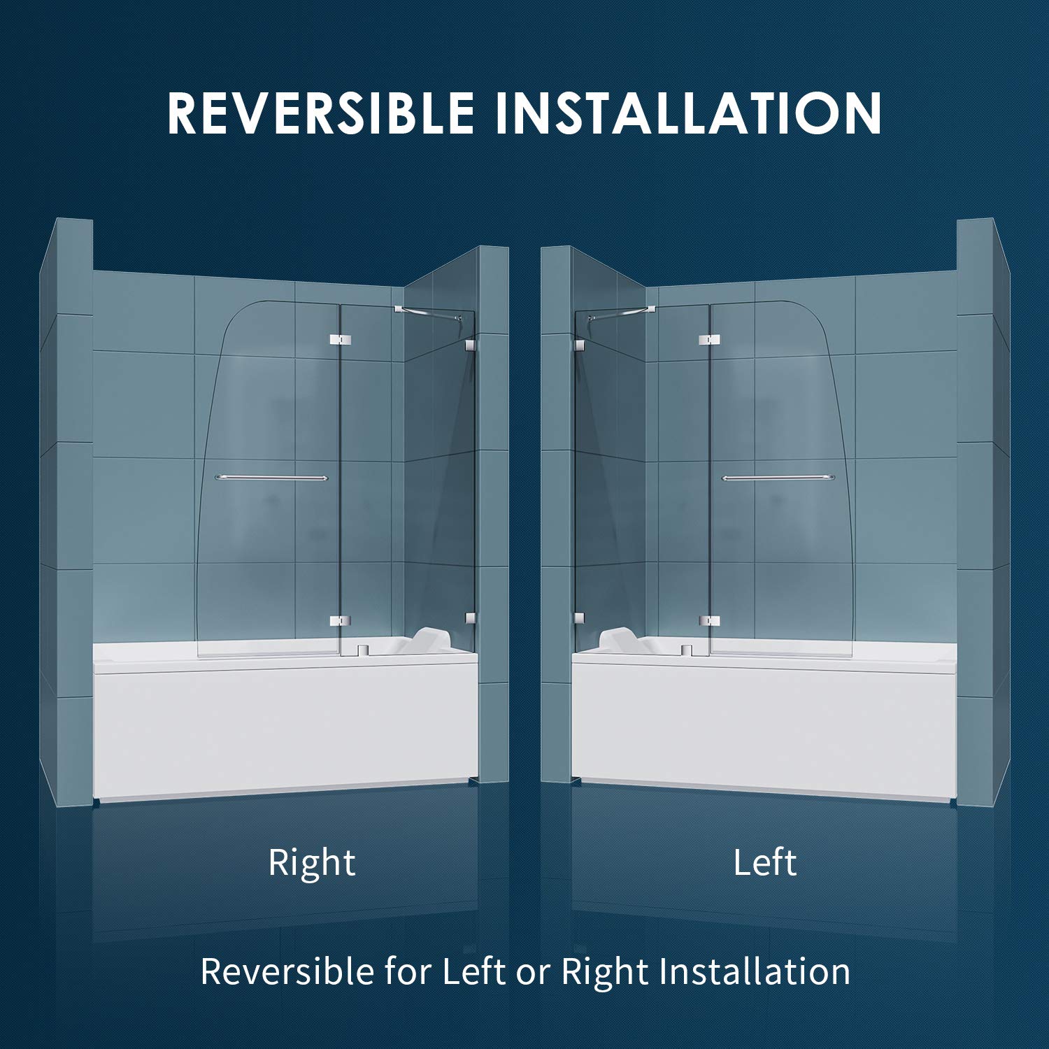 Frameless Hinged Shower Door for Bathtub - 5/16