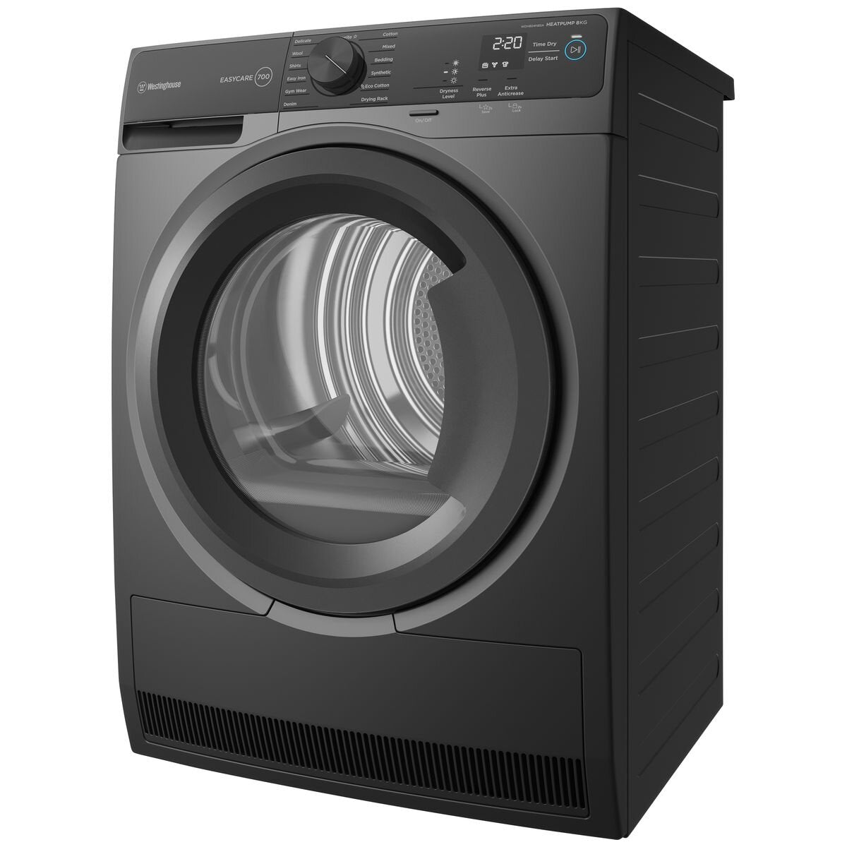 Westinghouse 8kg WDH804N8SA Heat Pump Dryer with EasyCare Technology - Metallic Grey | Energy Efficient, Quiet Operation for Apartments & Small Laundry Rooms