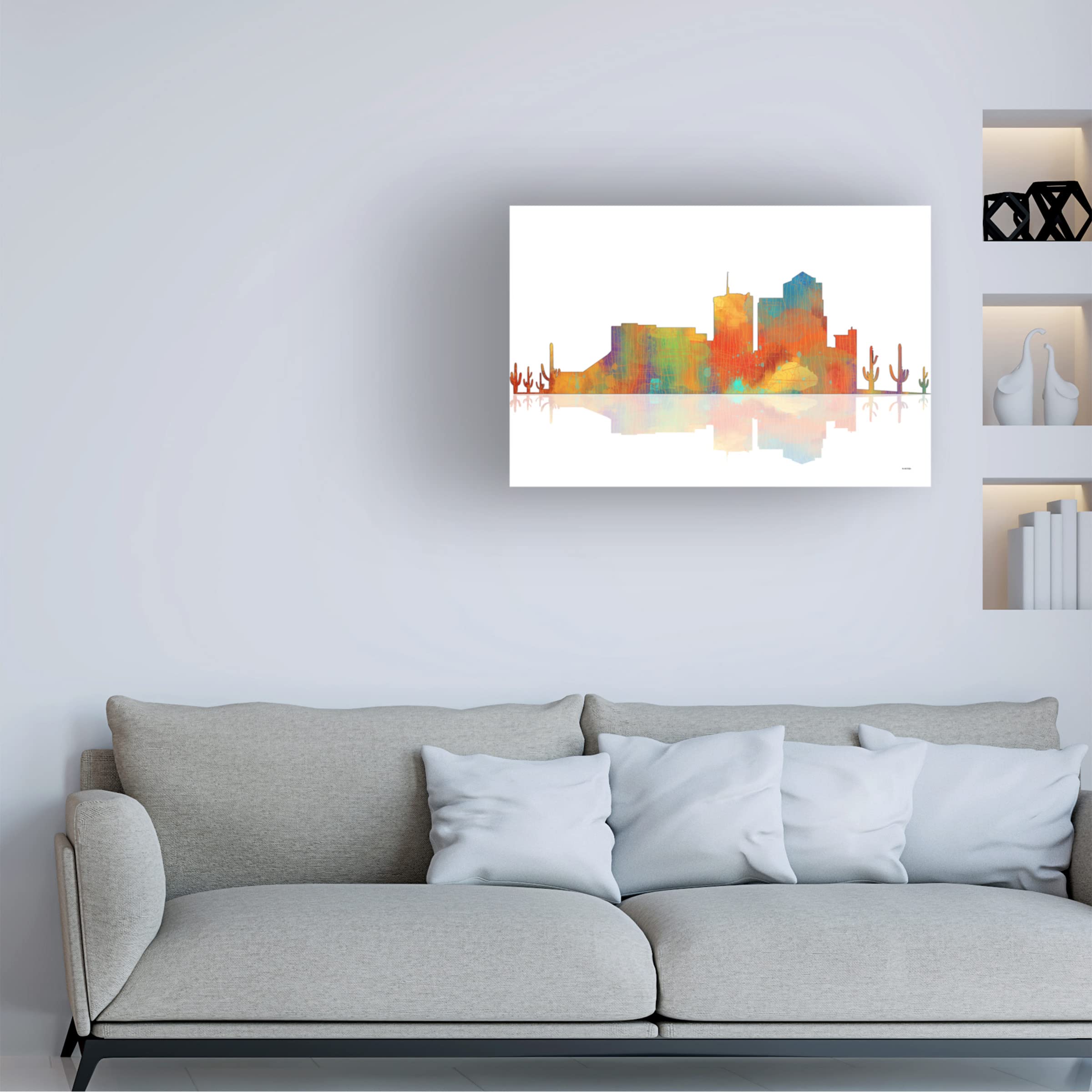 Trademark Fine Art 'Tucson Arizona Skyline 1' Canvas Wall Art Print by Marlene Watson - 16x24 Inches - Southwestern Home Decor for Living Room, Office & Bedroom