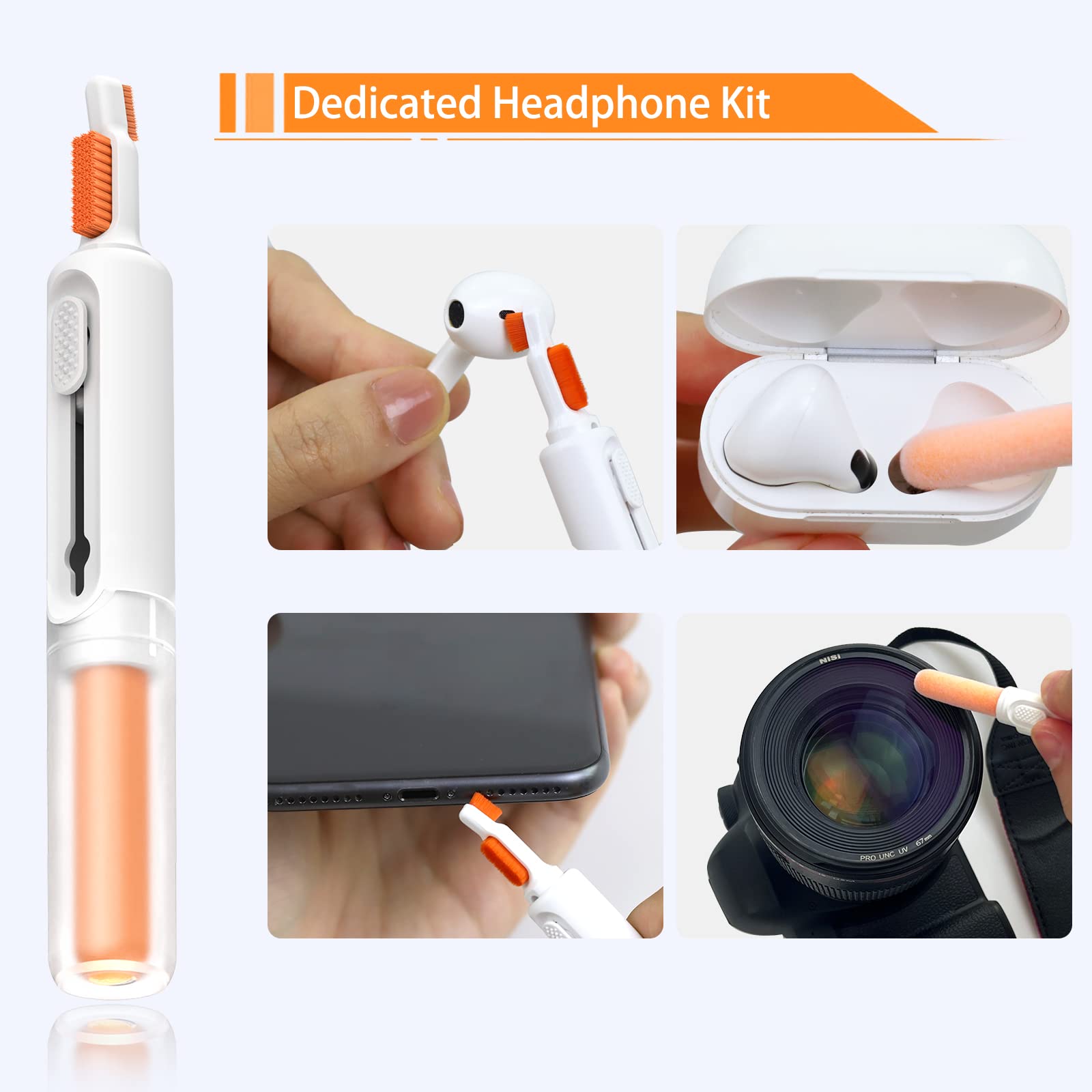 JiaTeums Keyboard Cleaner Kit with Microfiber Cloth & 5ml Mist Spray, Includes Cell Phone Stand - Ideal for Cleaning Laptops, MacBooks, iPhones, AirPods Pro, iPads, Headphones (Orange) - Perfect for Home, Office, and Travel Use