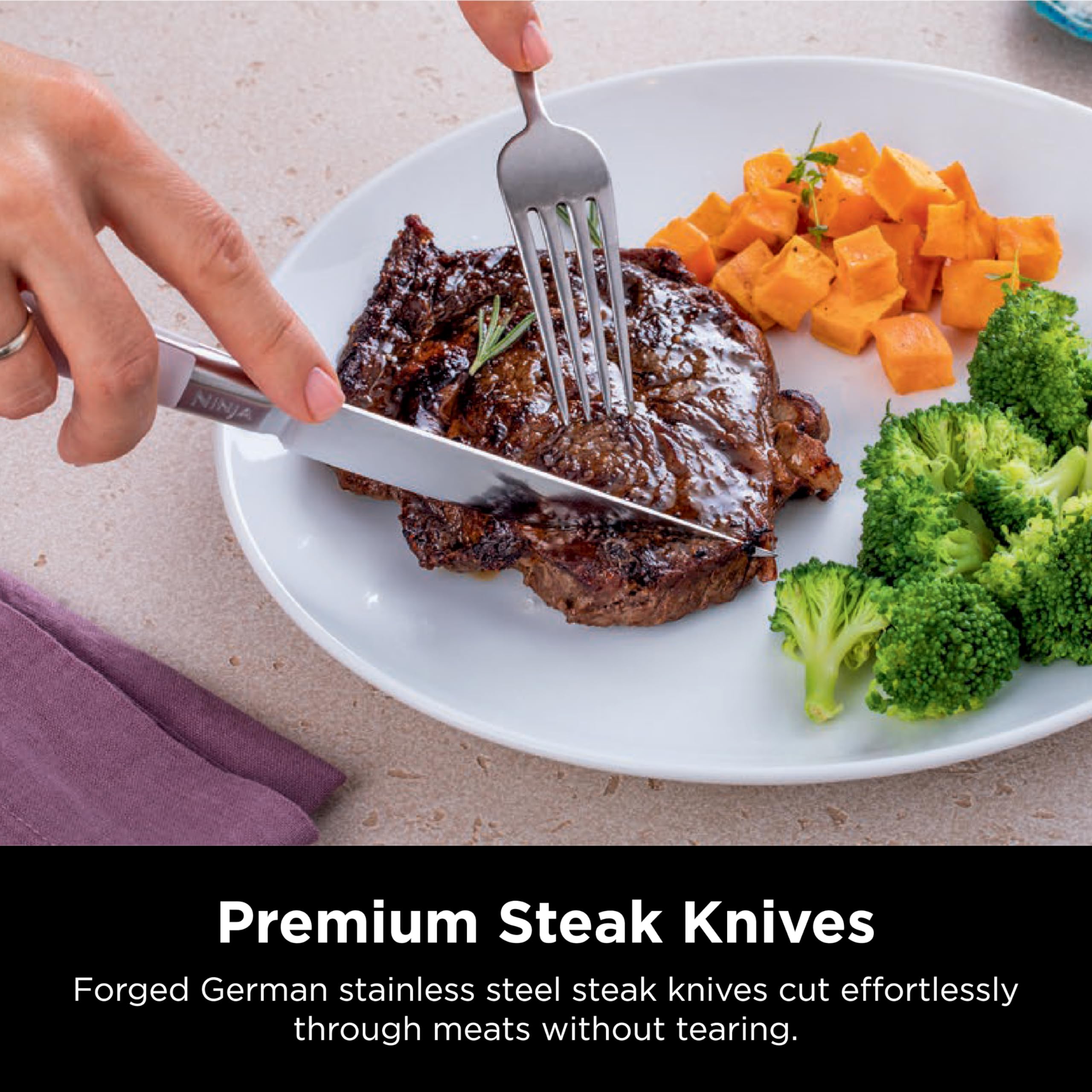 Ninja K52015 Foodi NeverDull 15-Piece Premium Knife Set with Wood Block - German Stainless Steel Kitchen Knives with Built-in Sharpener (Stainless Steel/Walnut) - Perfect for Home Chefs, Cooking Enthusiasts & Professional Kitchens