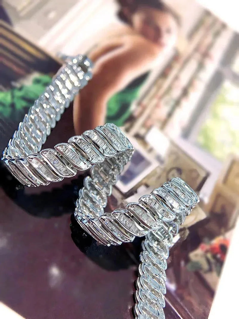 18K White Gold Diamond Bracelet for Women - Real Natural Diamonds, Wide Cuban Chain Design, Luxury Fashion Jewelry - Perfect for Parties, Weddings & Special Occasions