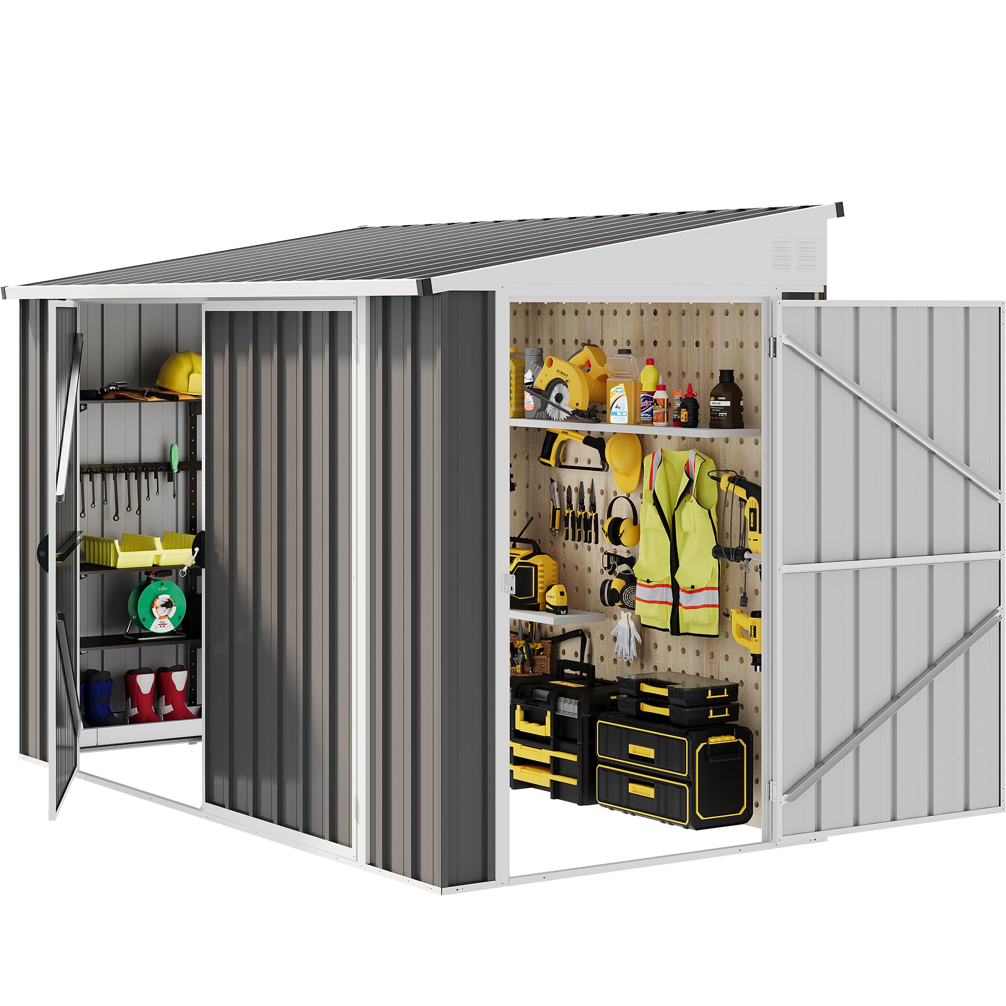 DWVO 8x4 FT Outdoor Weatherproof Storage Shed - Heavy Duty Metal Bike Shed with Lockable Door | Secure Garden Storage for Lawn Equipment, Yard Tools, Waste Bins & Outdoor Gear | Perfect for Backyard, Patio & Garage Organization (Dark Gray)