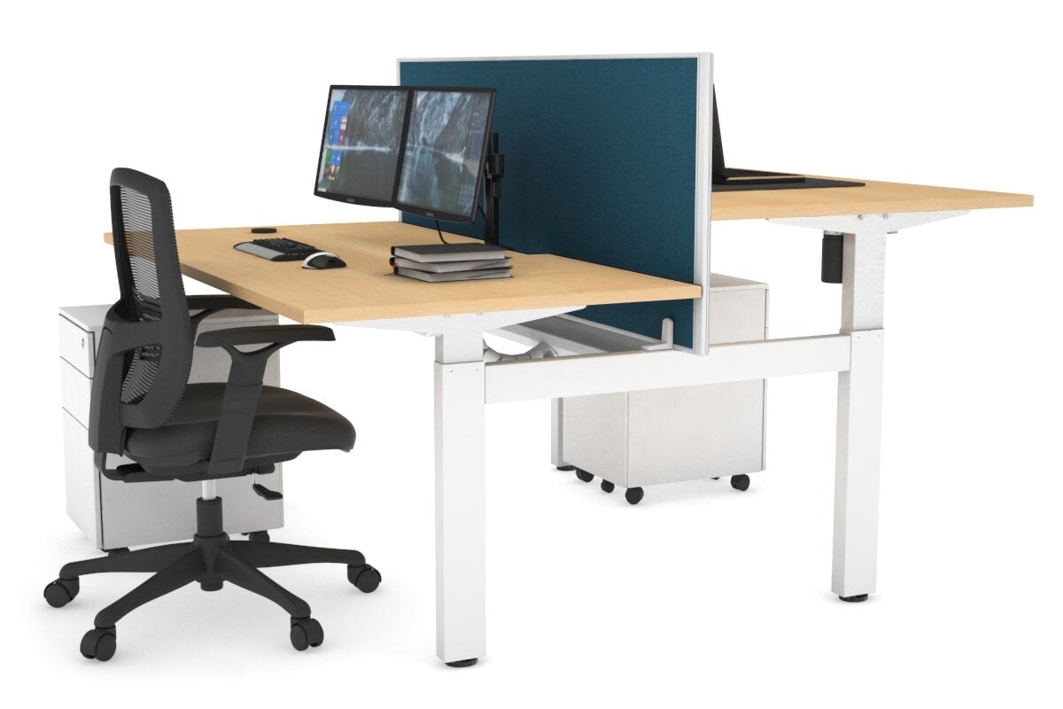 Adjustable Height 2-Person H Bench Workstation - White Frame (1400L x 800W) with Cable Management | Ergonomic Office Desk for Home & Workspace