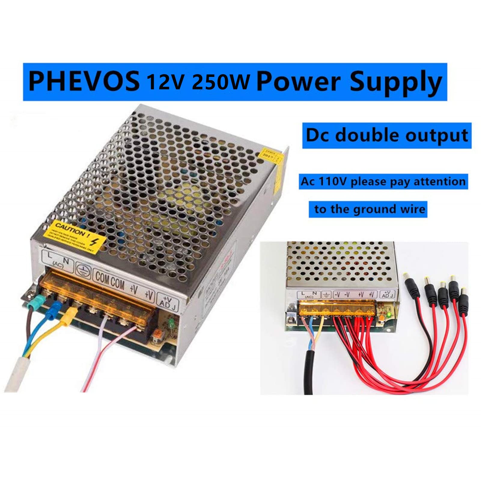 Universal 110V/220V AC to 12V DC 20A 250W Regulated Switching Power Supply - LED Driver Transformer Adapter for CCTV Cameras, Raspberry Pi, LED Strips, Pixel Lights & Radio Systems - Perfect for Home Security, DIY Electronics & Smart Lighting Projects