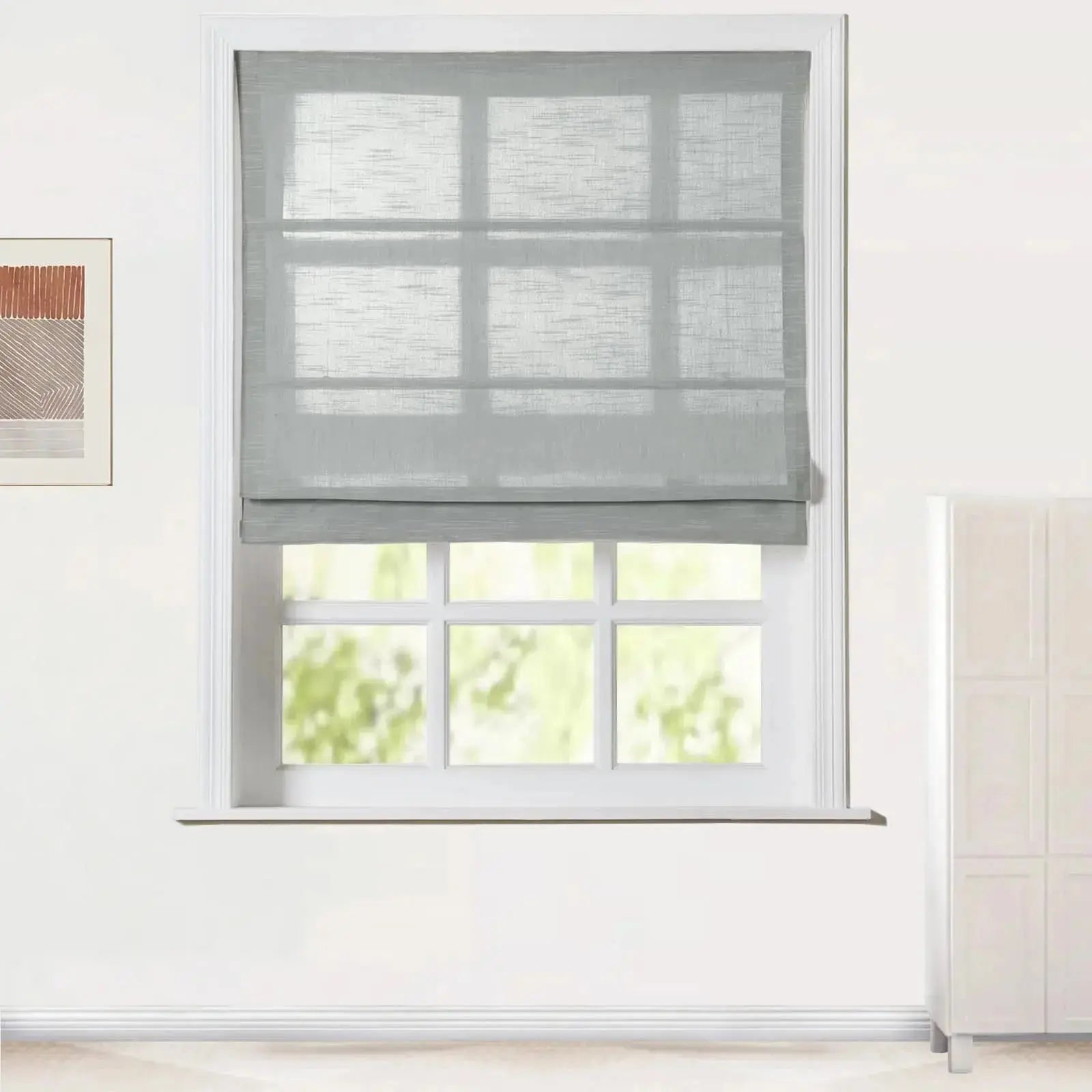 Jawara Linen Cotton Roman Shade Cordless - Blackout Window Treatment for Bedroom & Living Room