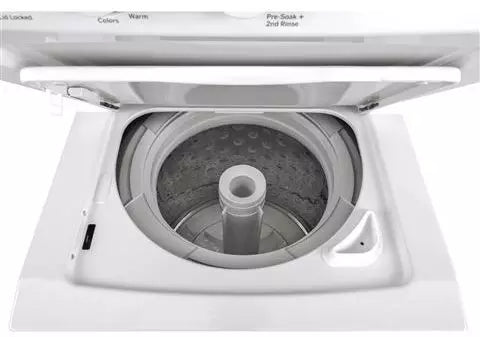 GE GUD24ESSMWW 24-Inch Unitized Spacemaker Stacked Electric Washer and Dryer Combo in White - Perfect for Small Apartments, Laundry Rooms, and Space-Saving Homes