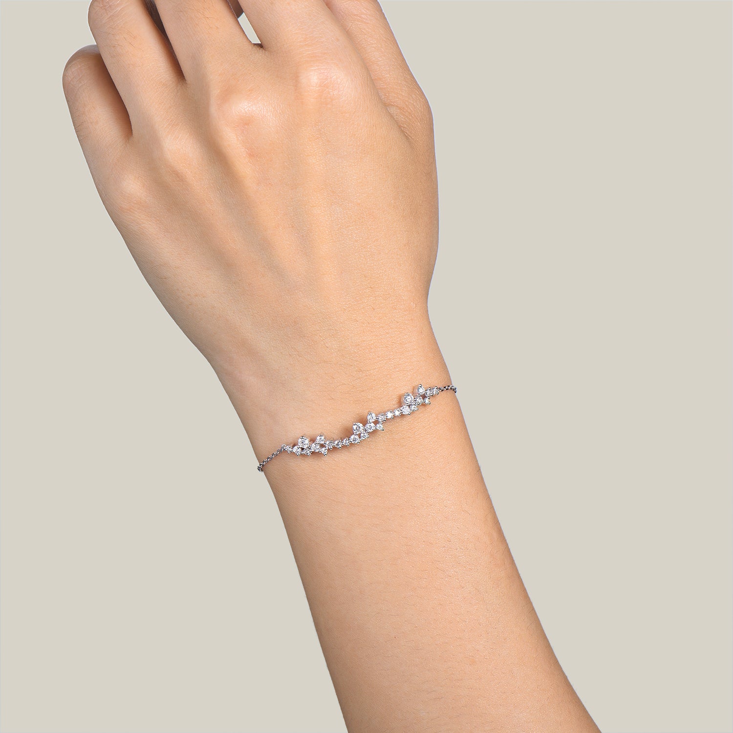 Round Cut Moissanite Cluster Bracelet - 14K White Gold Wedding Jewelry for Women | Elegant Bridal Gift, Anniversary Present & Special Occasion Accessory