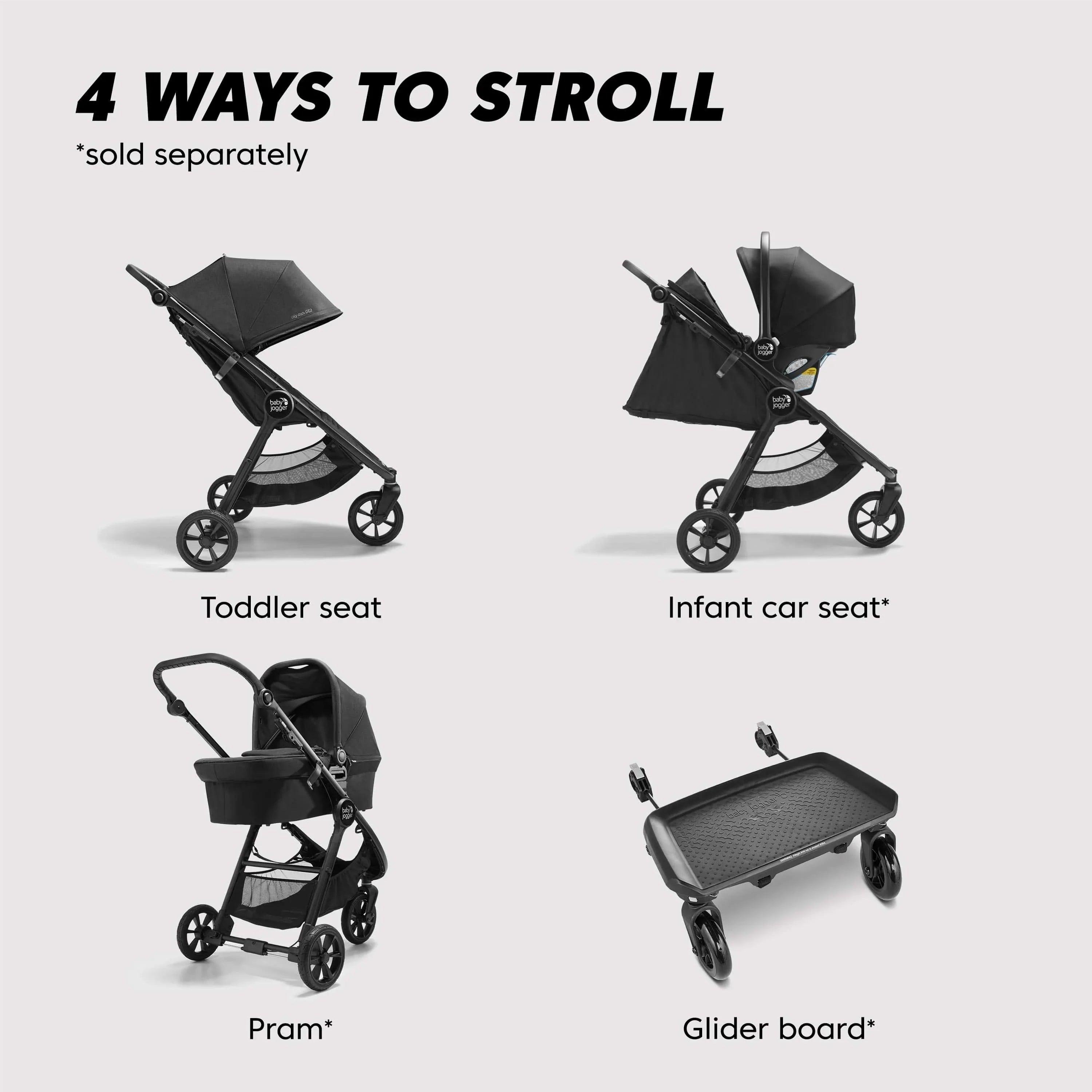 **Baby Jogger City Mini GT All-Terrain Stroller & City Go 2 Infant Car Seat Travel System - Lightweight, Compact Fold for Urban & Outdoor Adventures**    **使用场景:** Perfect for city strolls, jogging, travel, and everyday errands with your baby.