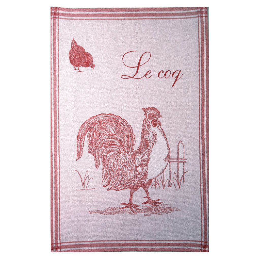 Premium French Jacquard Dish Towel with Rooster Design by Coucke - Elegant Kitchen Towel for Cooking, Baking & Home Decor