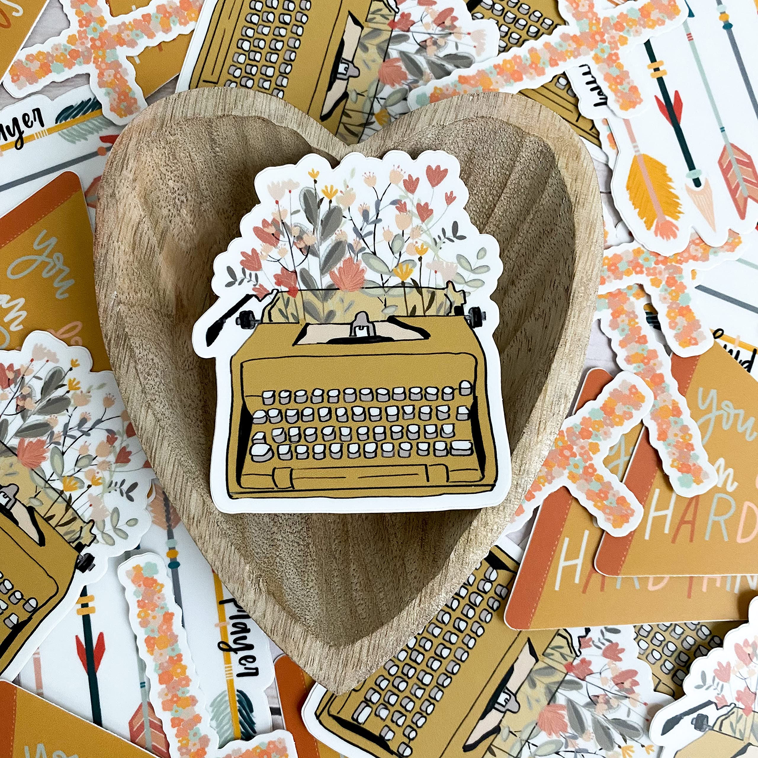 Waterproof Vinyl Stickers & Decals - Cute Typewriter and Flowers Design for Hydro Flask, Laptop, Notebook | Perfect for DIY Crafts, School Supplies, and Personalizing Your Belongings