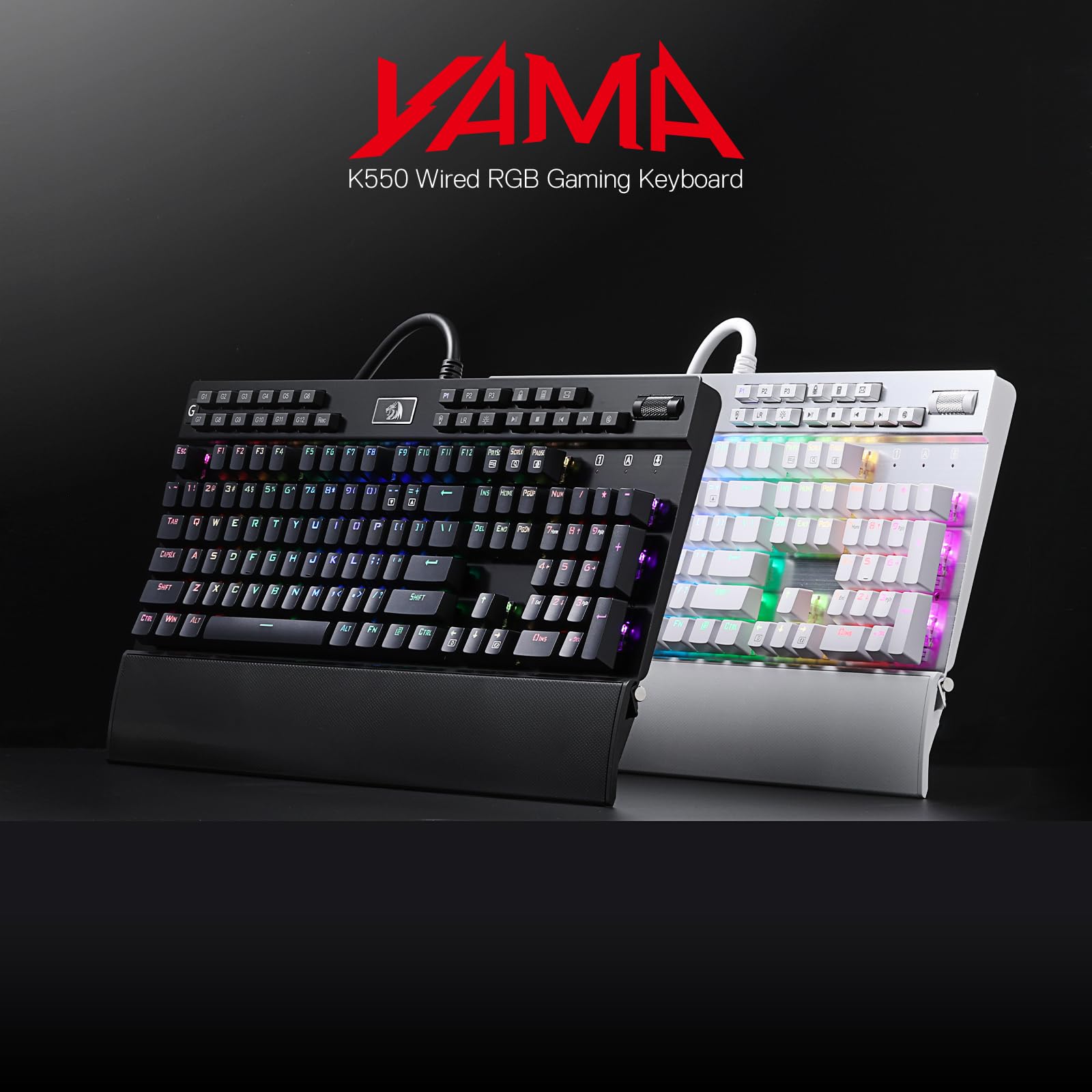 Redragon K550 RGB Gaming Keyboard - 104 Key Mechanical Keyboard with 12 Macro G Keys, Aluminum Top Plate, Clicky Purple Switches, USB Port & Wrist Rest - Perfect for PC Gaming, Esports & Office Work