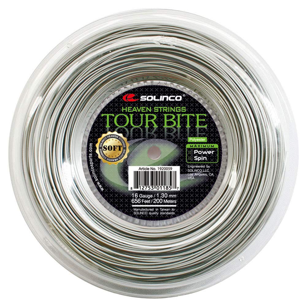 Solinco Tour Bite Soft Tennis String Reel - 18 Gauge Light Silver | High Performance Polyester String for Control & Spin | Perfect for Competitive Players & Tournament Play