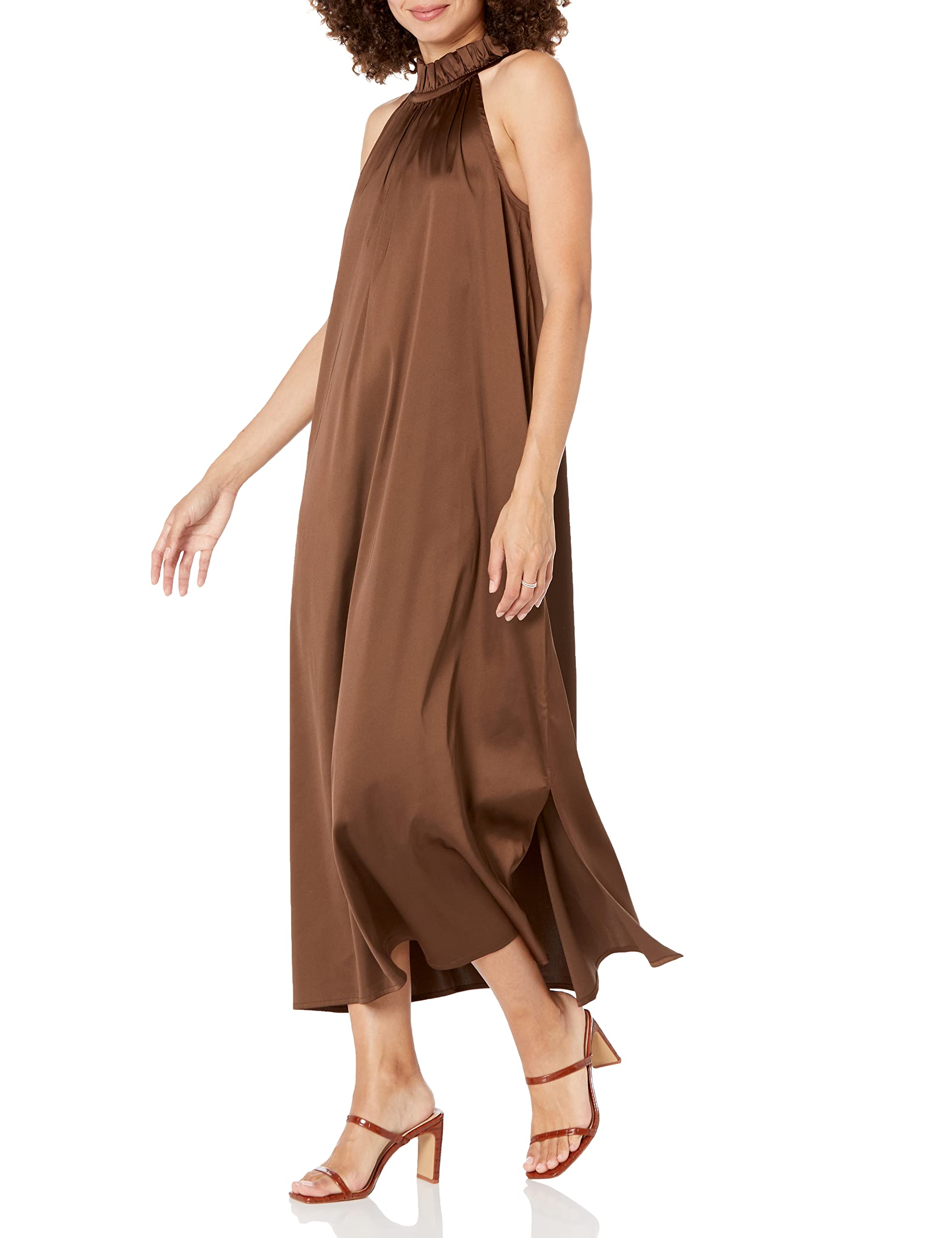 The Drop Women's Arlette Silky Stretch Halter Maxi Dress - Elegant Summer Beach Dress for Vacations, Weddings & Evening Parties