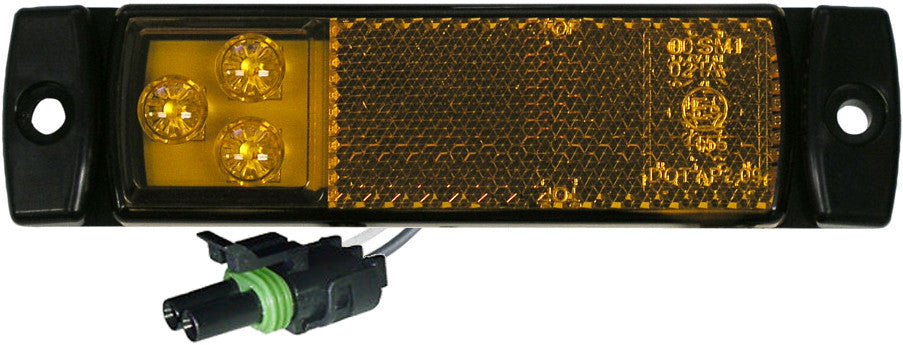 PM 1203A PKD Amber LED ECE Marker Light with Reflex & Packard Plug - Durable Truck Trailer Side Marker Lights for Heavy Duty Vehicles & Commercial Trailers