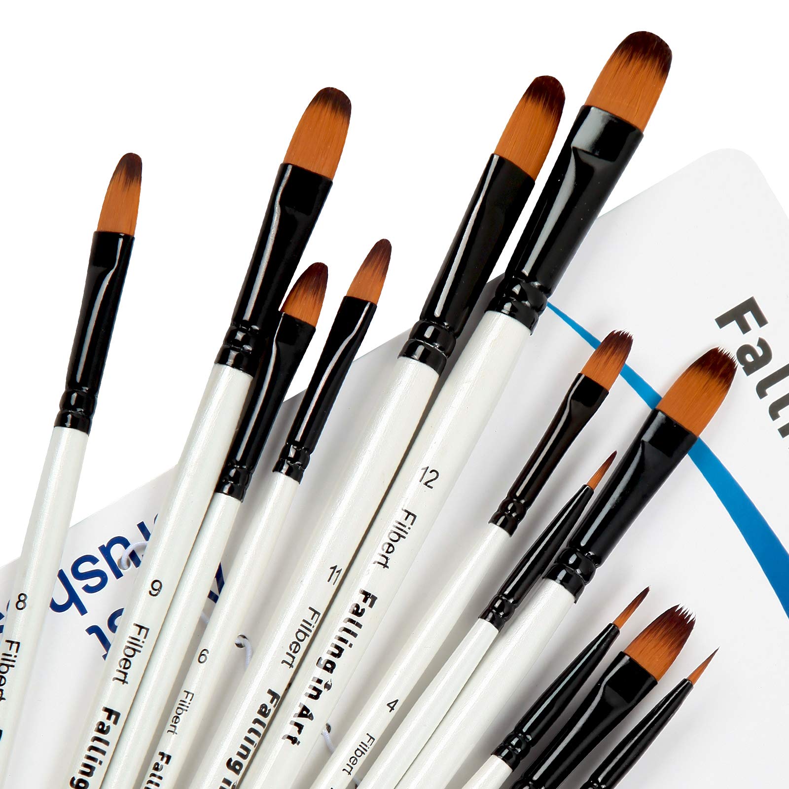 12-Piece Professional Nylon Filbert Paint Brush Set for Watercolor, Oil, Acrylic - Ideal for Face/Body Art, Nail Design, Rock Painting & DIY Crafts