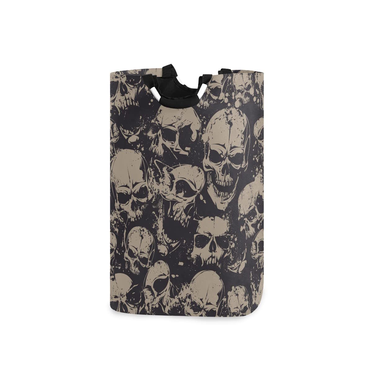 Foldable Collapsible Laundry Hamper Bag with Handles - Grunge Skull Design for Laundry Room, Bathroom Storage & Organization - Perfect for College Dorms, Camping & Travel