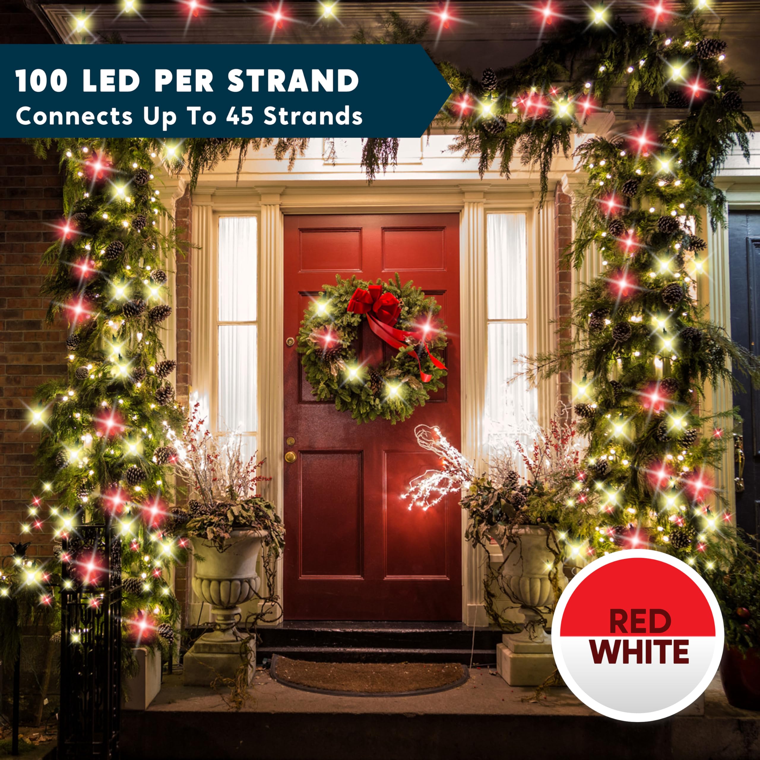 Joiedomi 200 LED Christmas Lights (2x100) - 52FT Connectable Indoor/Outdoor String Lights with Green Wire for Xmas Tree Decorations - Red & White Fairy Lights for Holiday, Party, Wedding & Home Decoration