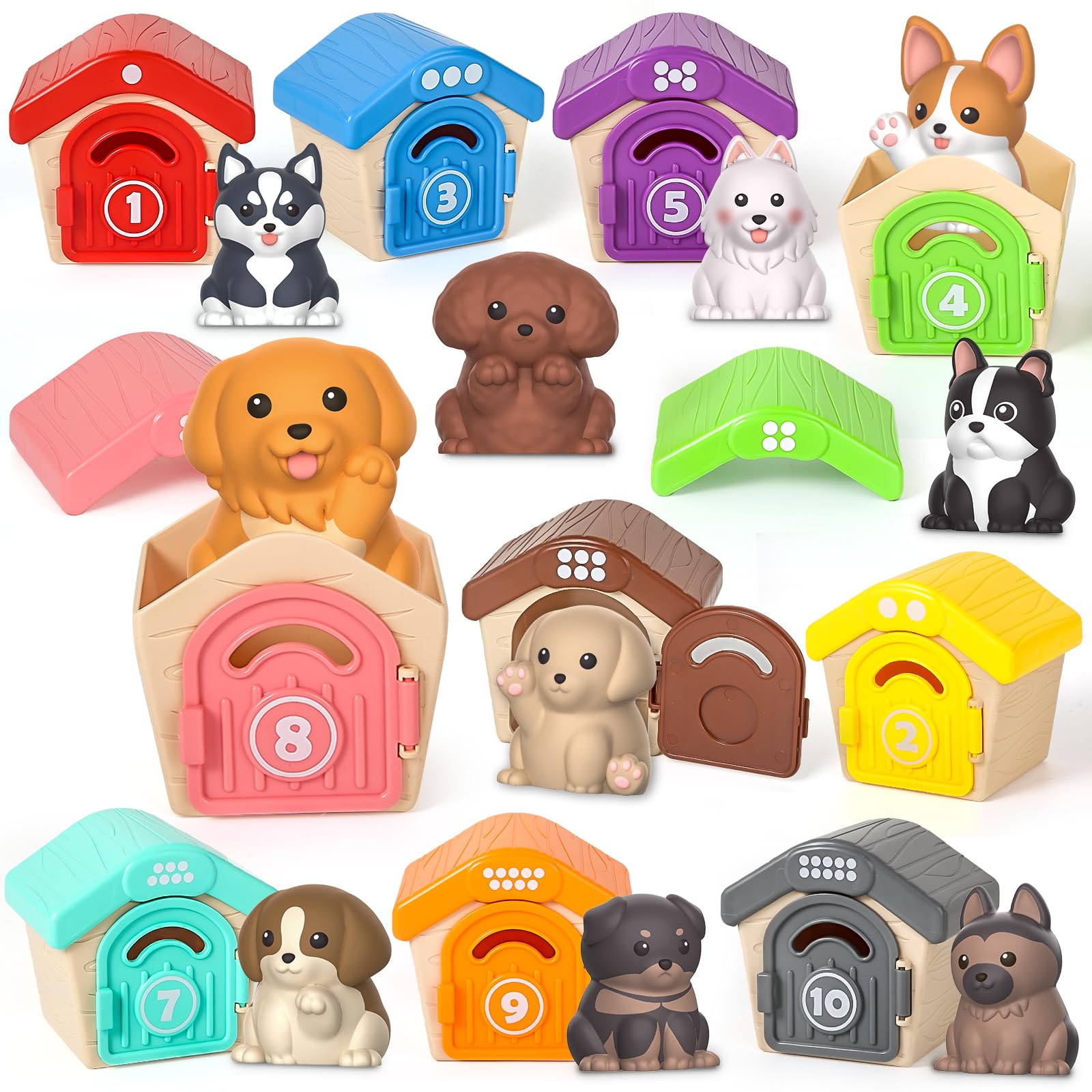 **Montessori Educational Toys for Toddlers 1-3 Years Old - 20 Pcs Counting, Matching & Sorting Dog Toys for Kids - Develop Motor Skills - Perfect Christmas & Birthday Gift for Baby Boys & Girls (12-18 Months) - Ideal for Preschool Learning & Playtime Activities**
