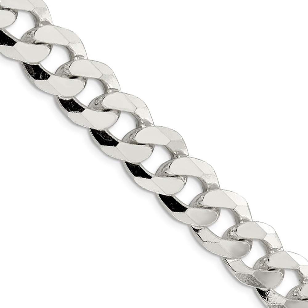 Men's 14mm Sterling Silver Solid Beveled Curb Chain Necklace | Black Bow Jewelry | Perfect for Casual, Formal, and Gift Occasions