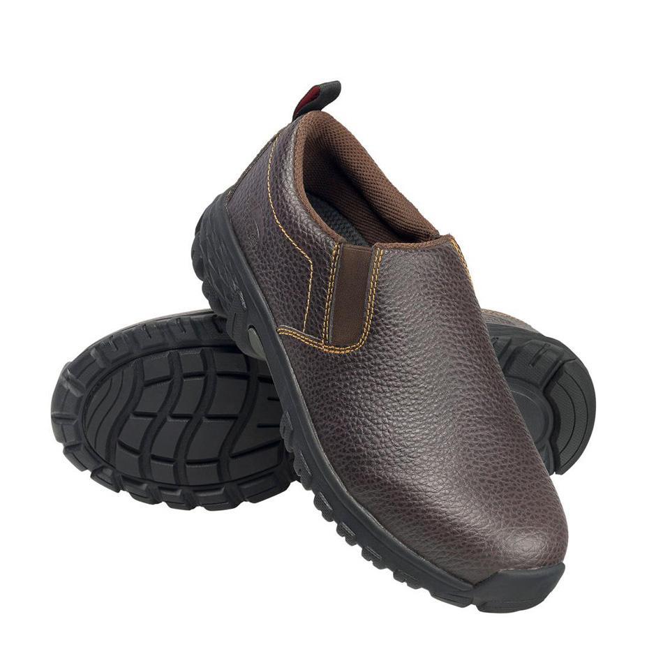 SD10 Alloy Toe Slip-On Work Shoes for Men - Lightweight Safety Shoes with Steel Toe Cap, Non-Slip Sole - Perfect for Construction, Warehouse & Industrial Work (Brown)
