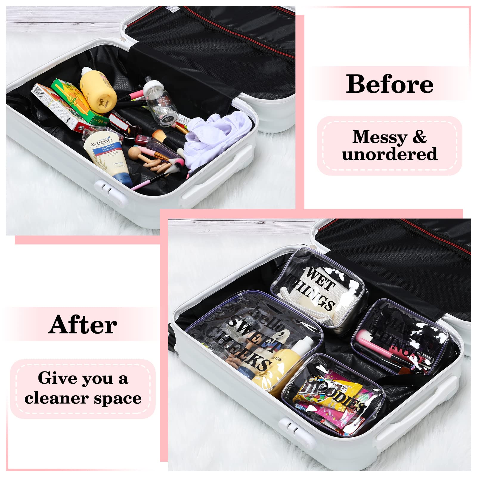 Oudain 4-Pack Clear PVC Diaper Bag Organizer Set - Waterproof Zippered Travel Pouches for Baby Essentials, Makeup & Wet/Dry Items (Black) | Perfect for Diaper Bags, Travel, Gym & On-the-Go Organization