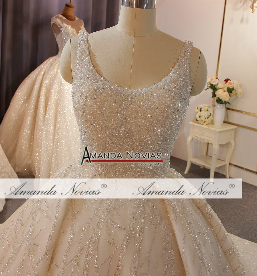 Luxury Beaded Wedding Dress 2020 - Amanda Novias Handmade Bridal Gown for Church Ceremony & Beach Weddings