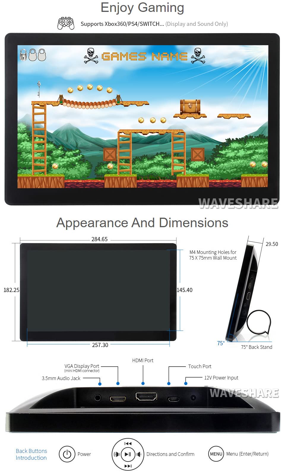 11.6inch HDMI LCD Touchscreen Monitor with Case - 1920×1080 IPS Display, Tempered Glass Cover - Compatible with Raspberry Pi, Jetson Nano, BeagleBone Black - Perfect for DIY Projects, Computer Monitor & Embedded Systems
