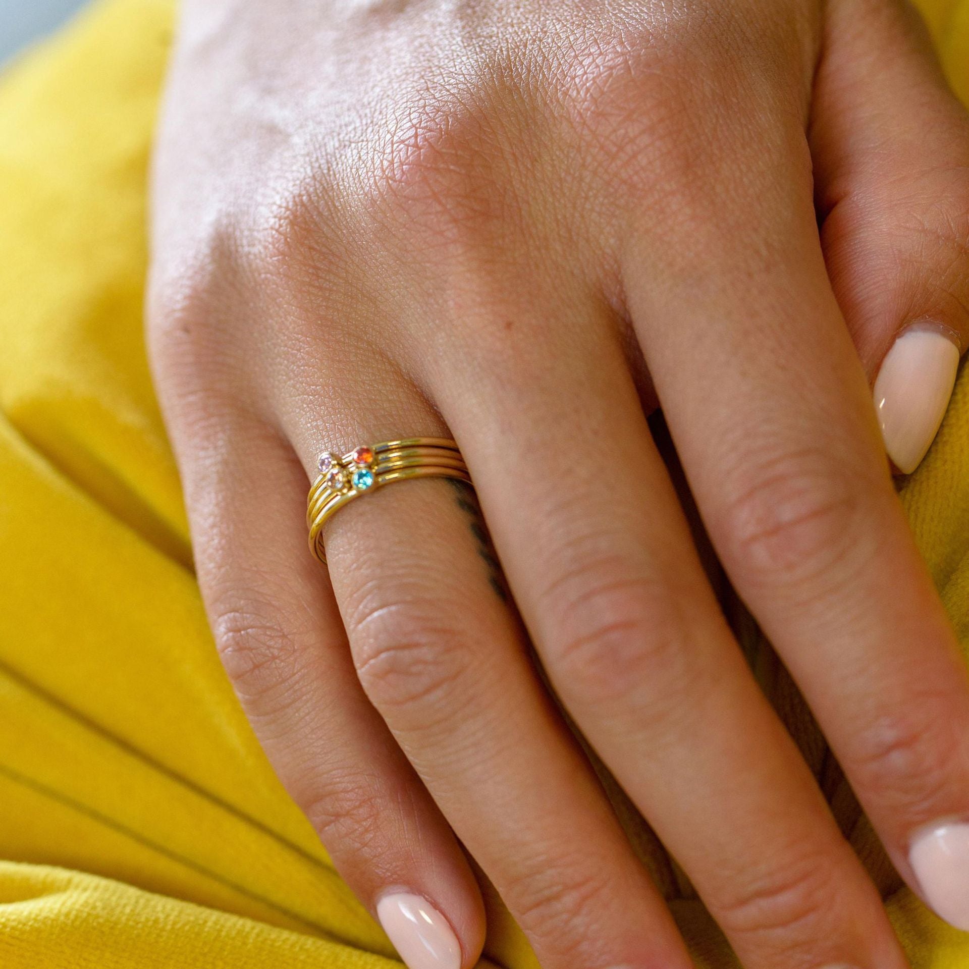 Personalized Birthstone Stacking Rings for Women - Custom Engraved Name & Date, Sterling Silver Stackable Rings Set - Perfect Gift for Anniversary, Birthday, Mother's Day & Valentine's Day