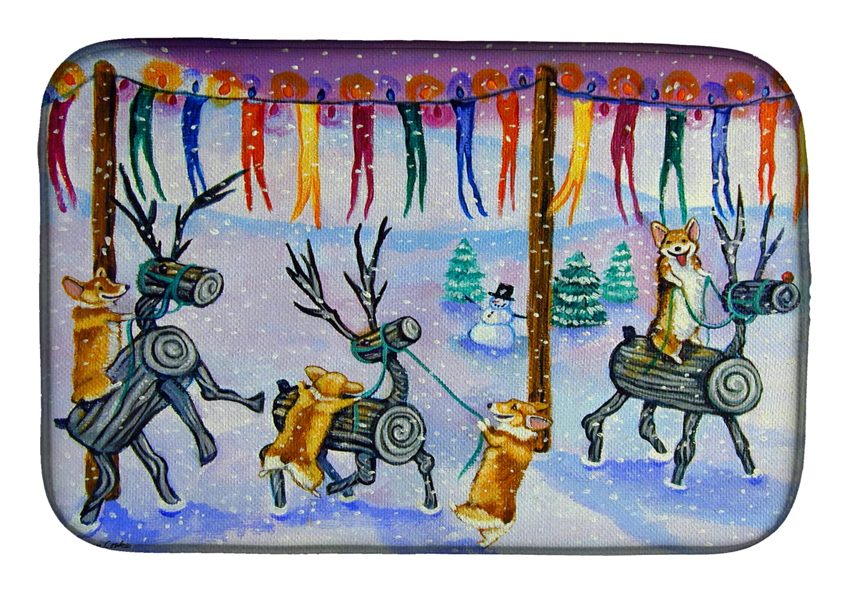 Corgi Christmas Dish Drying Mat - Absorbent Kitchen Counter Mat for Holiday Decor