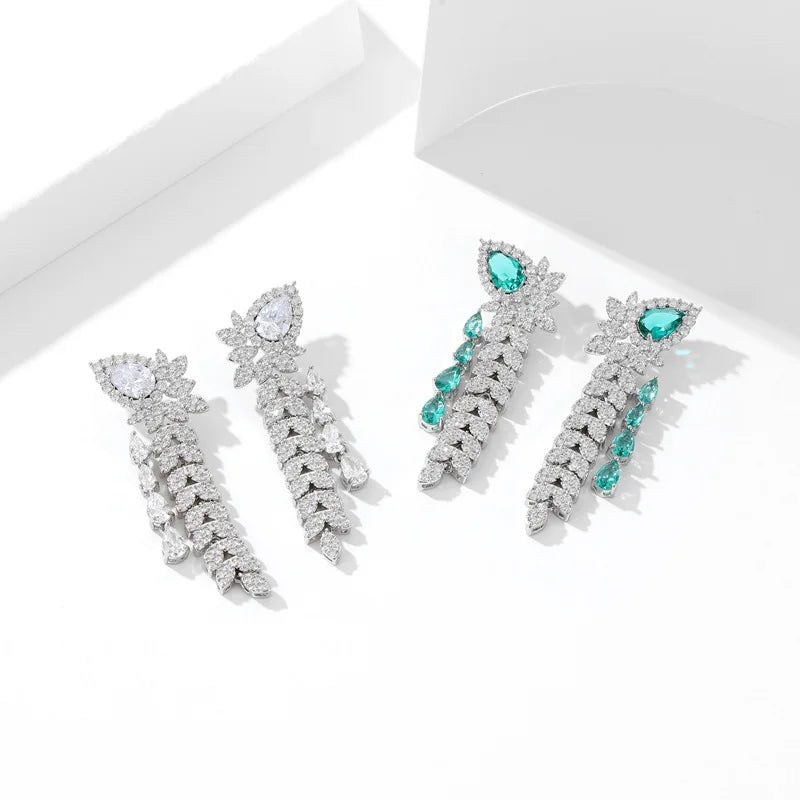 Sparkling Cubic Zirconia Wheat Tassel Earrings - Elegant Bridal Jewelry for Weddings, Banquets & Formal Events - Perfect Wedding Accessories & Evening Dress Jewelry