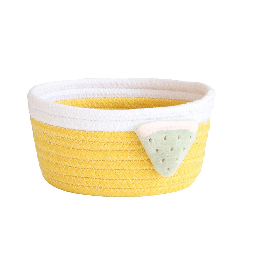 Handwoven Cotton Rope Storage Basket - Natural Yellow Desktop Organizer for Home, Office & Kitchen | Perfect for Fruit Display, Sundries Storage & Decorative Home Decor