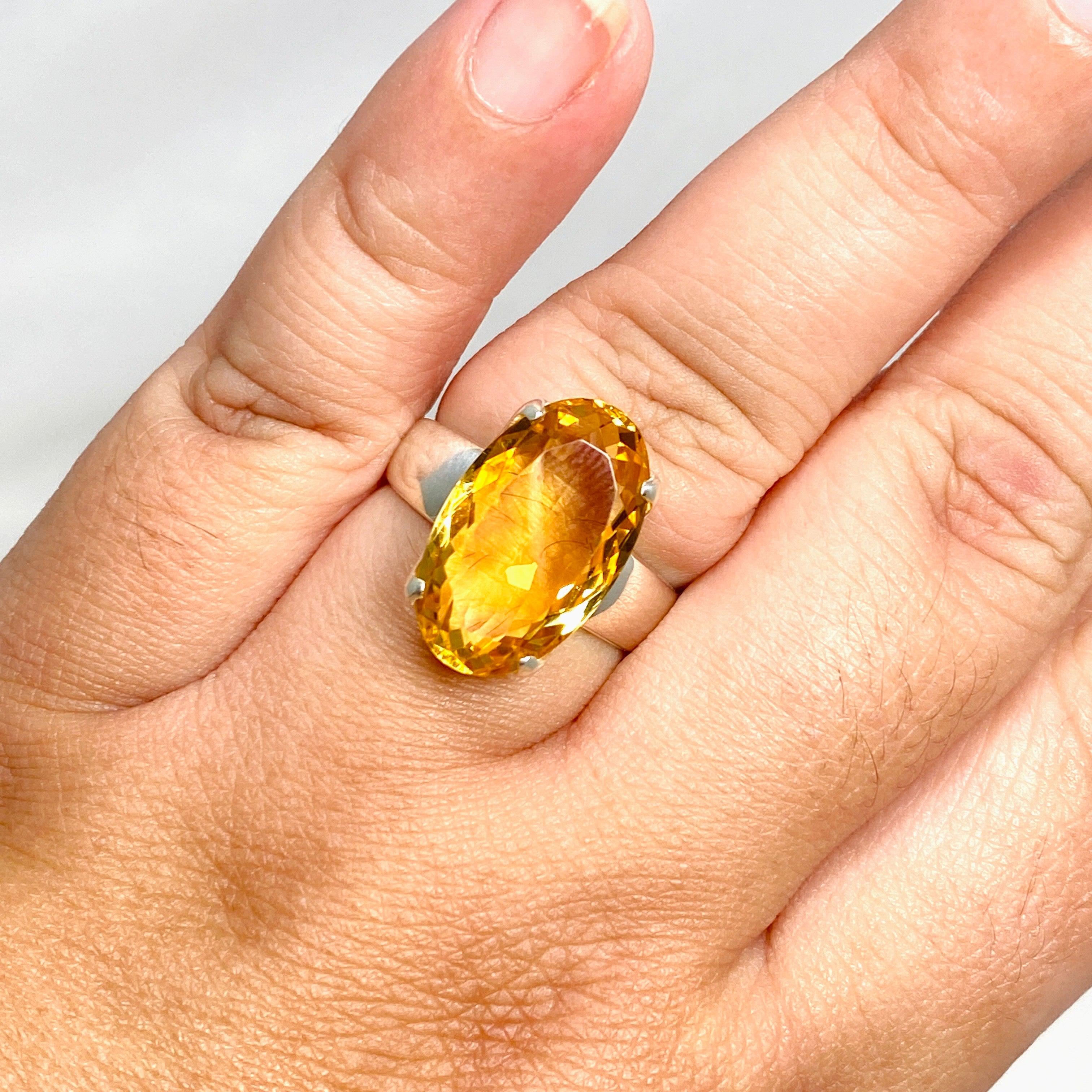 Natural Citrine Faceted Oval Ring for Women - Size 11 Sterling Silver Jewelry - Perfect for Birthday, Anniversary & Everyday Elegance