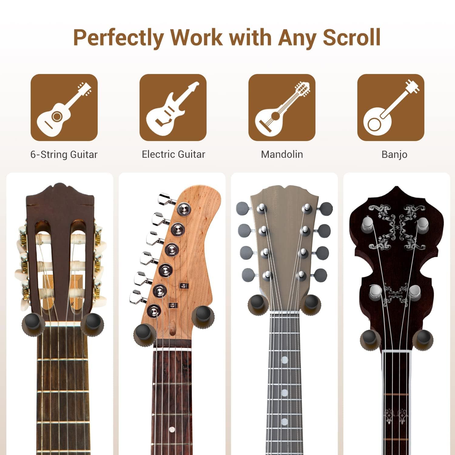 Ohuhu 2-Pack Rotatable Hardwood Guitar Wall Hanger with Screws - Adjustable Stopper Hook Holder for Acoustic, Electric Guitar, Bass, Banjo, Ukulele & Mandolin - Perfect for Home, Studio & Music Room Organization (Natural Wood)
