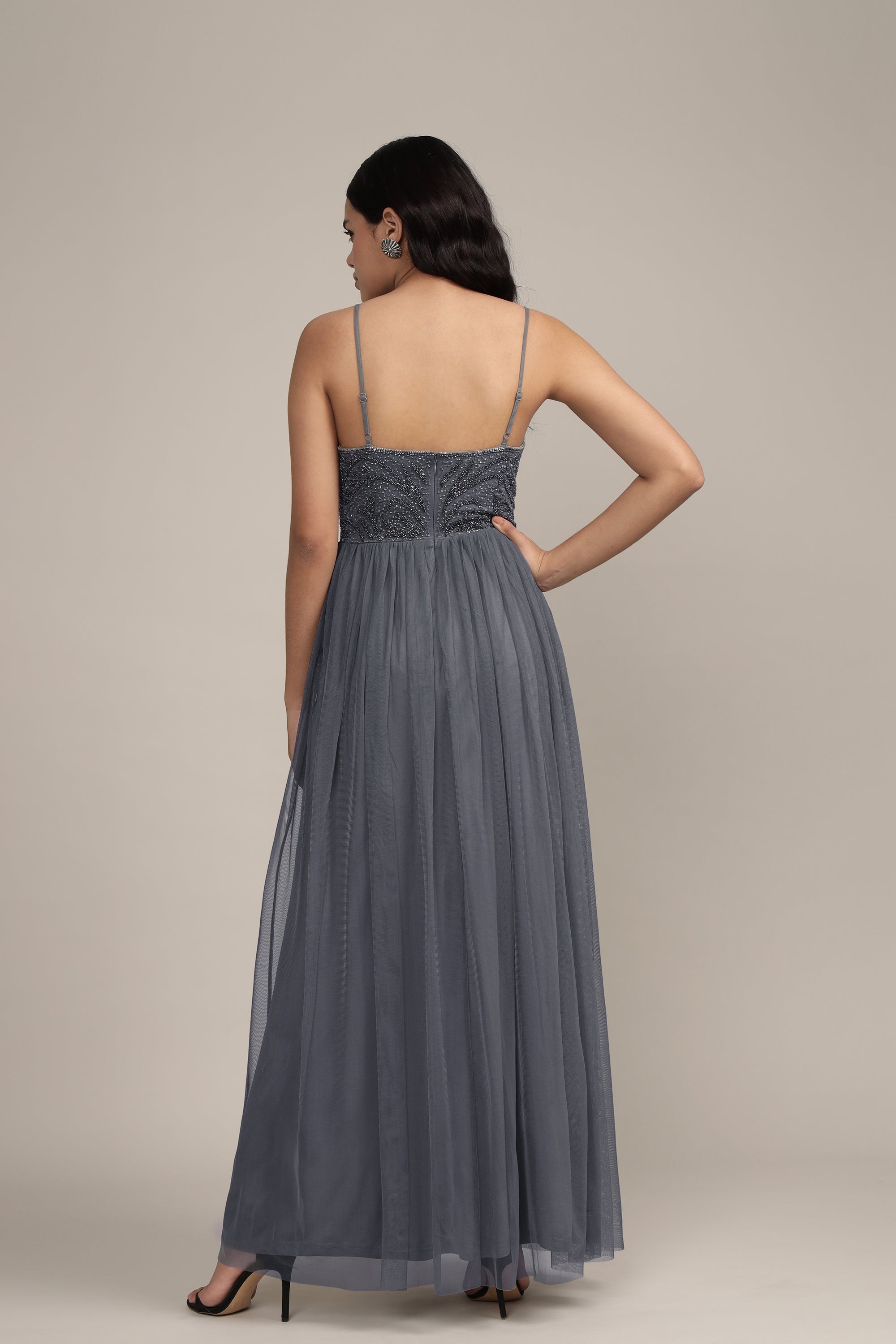 Seraphina Embellished Maxi Dress in Grey - Elegant Long Formal Gown for Weddings, Parties & Evening Events | Plus Size & Petite Options Available