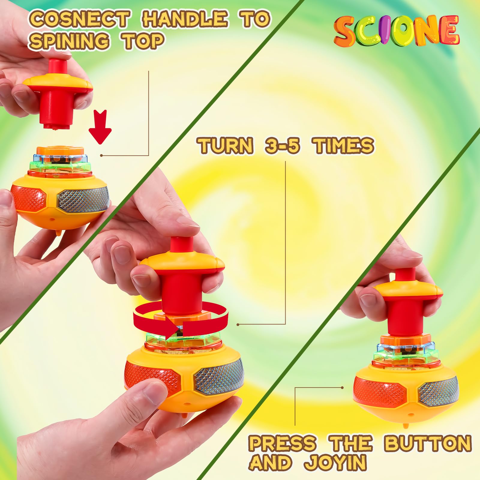 SCIONE 2-Pack LED Spinning Tops - Glow in The Dark Light Up Toys with Music for Kids, Perfect Birthday Gifts, Halloween Party Favors, Classroom Treasure Box Prizes & Christmas Stocking Stuffers for Boys and Girls