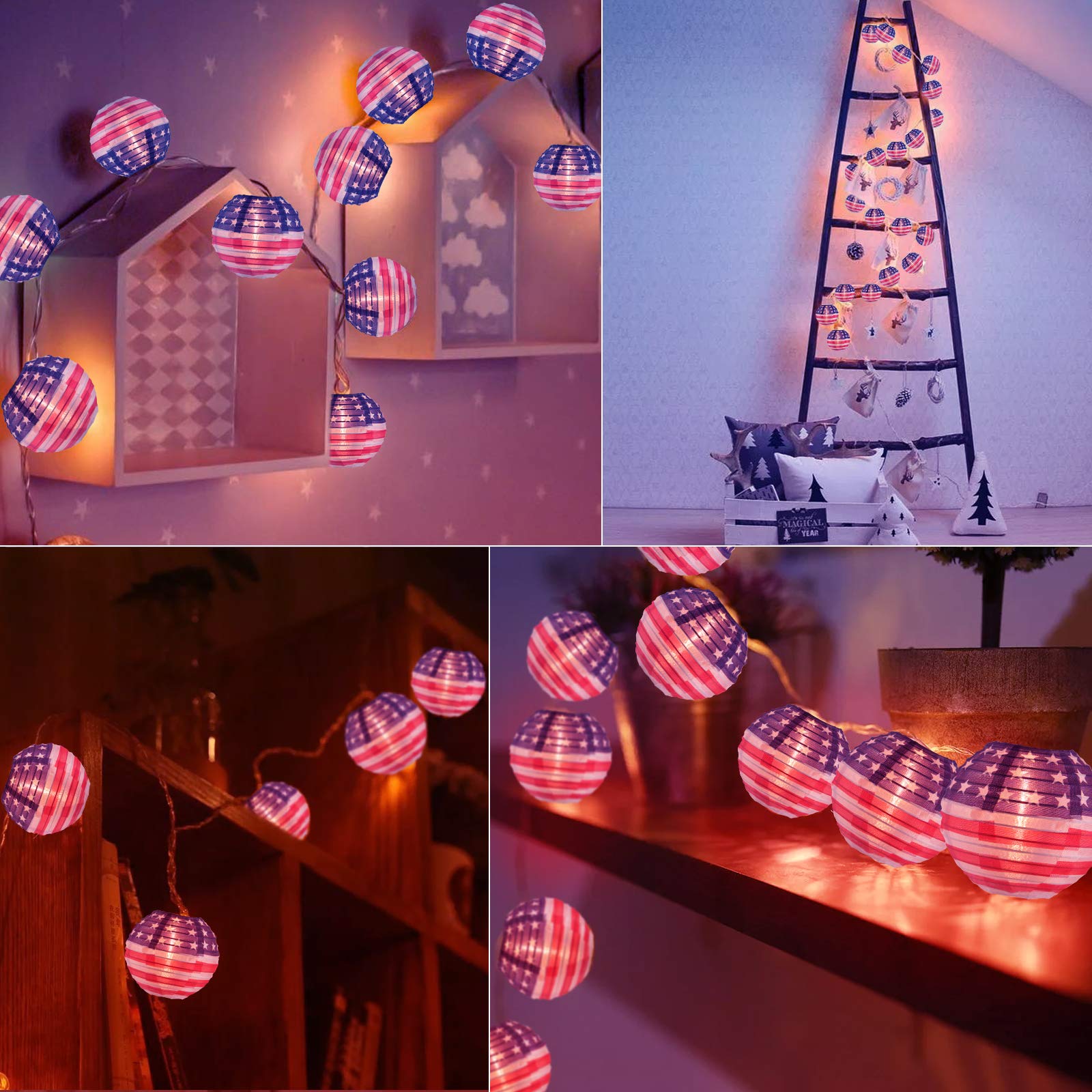 10 Pack USA Flag Lantern String Lights - 6.7ft Waterproof Outdoor Hanging Decorations for Independence Day, July 4th, Garden, Yard, Patio | Perfect for Patriotic Parties, Backyard BBQs & National Holiday Celebrations