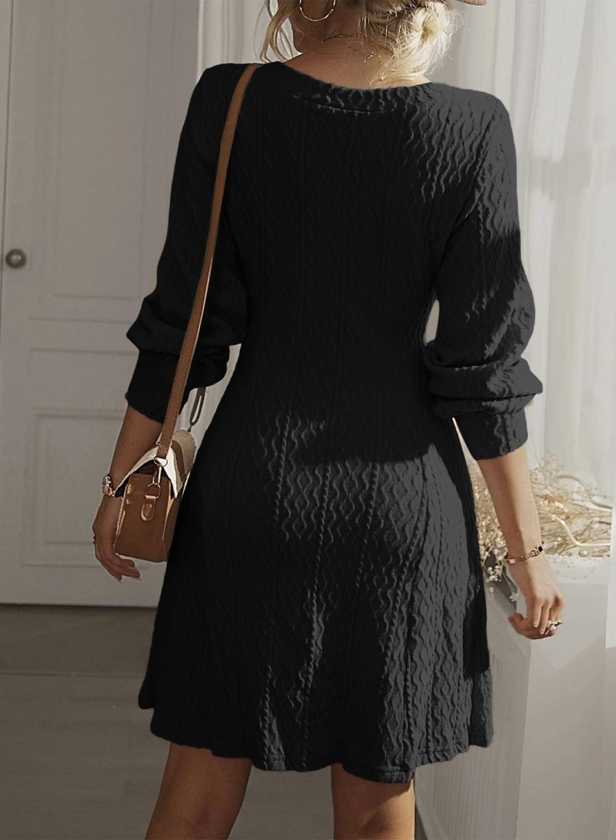 Trendy 2025 Dokotoo Women's Work Dresses - V-Neck Knit A-Line Long Sleeve Sweater Dress for Spring | Office Wear & Professional Outfits