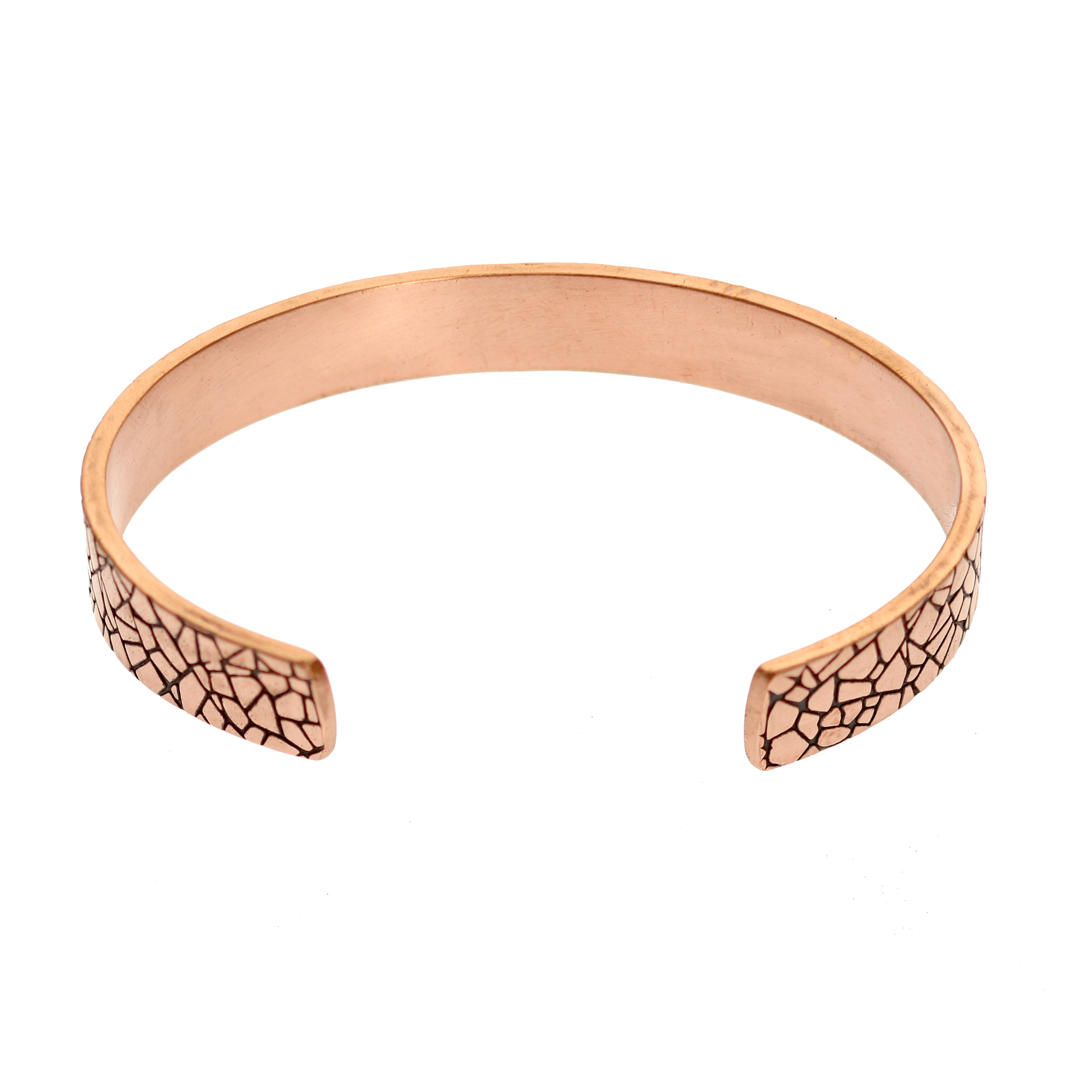 Men's Embossed Mosaic Solid Copper Cuff Bracelet - 10mm Wide Handmade Bangle for Casual Wear & Gift Giving
