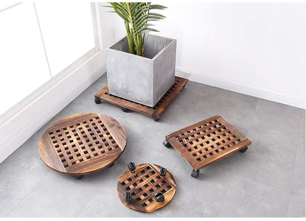 Wooden Plant Stand with Wheels - Round Rolling Planter Cart for Indoor & Outdoor Plants - Flower Pot Mover with Saucers - Perfect for Garden, Patio, Balcony & Home Decor