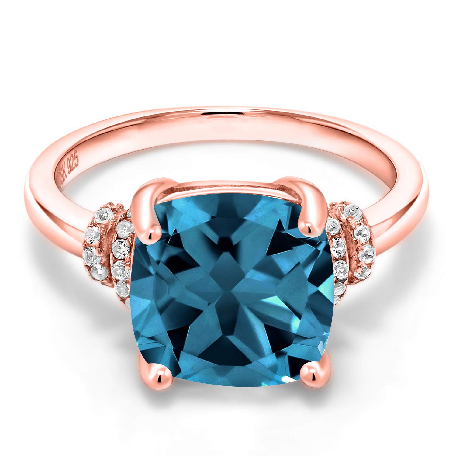 5.49 Ct Cushion Cut London Blue Topaz Ring - 18K Rose Gold Plated Sterling Silver Engagement Ring for Women | Elegant Jewelry Gift for Anniversary, Birthday & Special Occasions