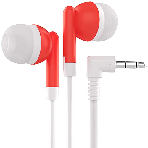 Maeline Bulk Earbuds 500 Pack - 3.5mm Wired Headphones with Microphone - Red Color - Perfect for Schools, Gyms, Events & Retail Stores