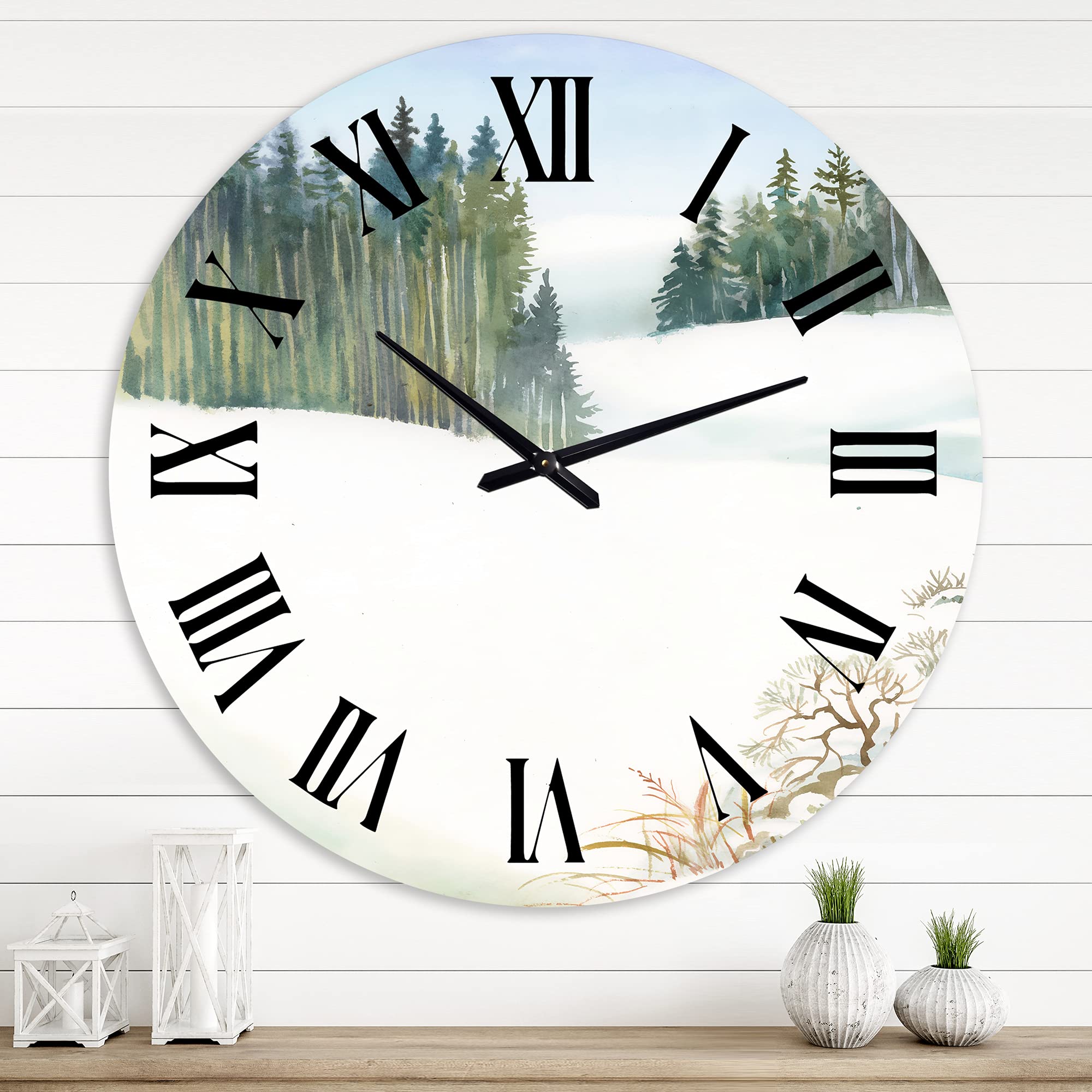 DesignQ Traditional Wall Clock - Pine Forest in Snowy Winter Landscape - Large Nature-Themed Wall Clock for Kitchen, Living Room & Office Decor | Perfect for Home, Farmhouse & Cabin Interior Design
