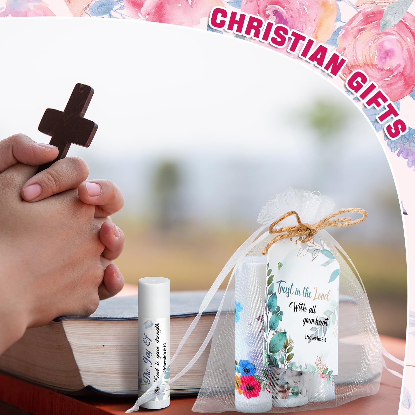 50 Pack Bible Verse Lip Balms - Christian Gifts for Women & Men - Church Party Favors & Employee Appreciation Gifts for Religious Events