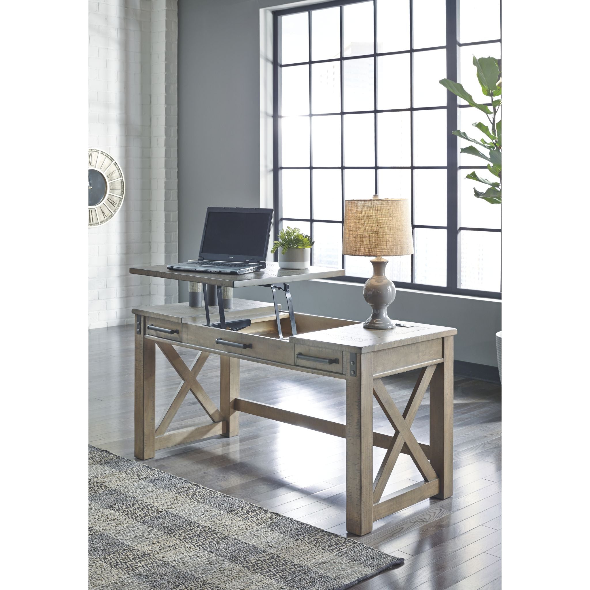 Aldwin Modern Office Desk - Sleek Gray Writing Desk for Home & Office Workspace, Perfect for Small Spaces, Remote Work & Study