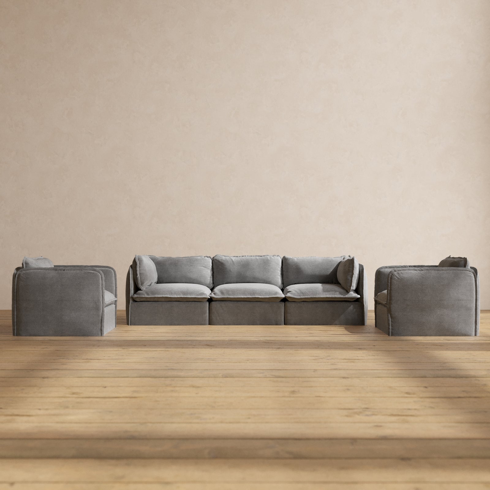 Modular Performance 3 Seater Sofa with Armchair Set in Ash Color - Modern Living Room Furniture for Relaxing & Entertaining | Durable & Comfortable Sofa Set for Home, Apartment, and Office Lounge