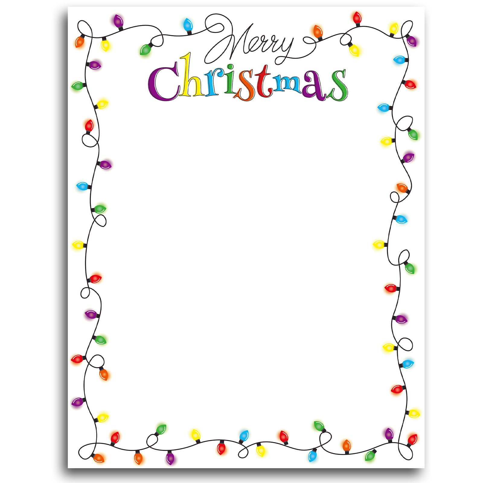 100-Pack Christmas Light Bulbs Letterhead Border Paper - 8.5 x 11 Inch Holiday Stationery for Santa Letters, Invitations, Office & School Use - Perfect for Festive Notes, Printer Paper & Holiday Decorations