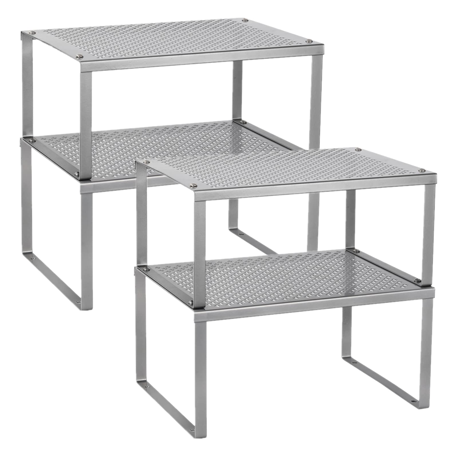 MOOACE Stackable Expandable Kitchen Cabinet Organizer Set of 4 - Silver Spice Rack Shelf for Pantry, Countertop & Cabinet Storage | Perfect for Organizing Spices, Cans & Kitchen Supplies