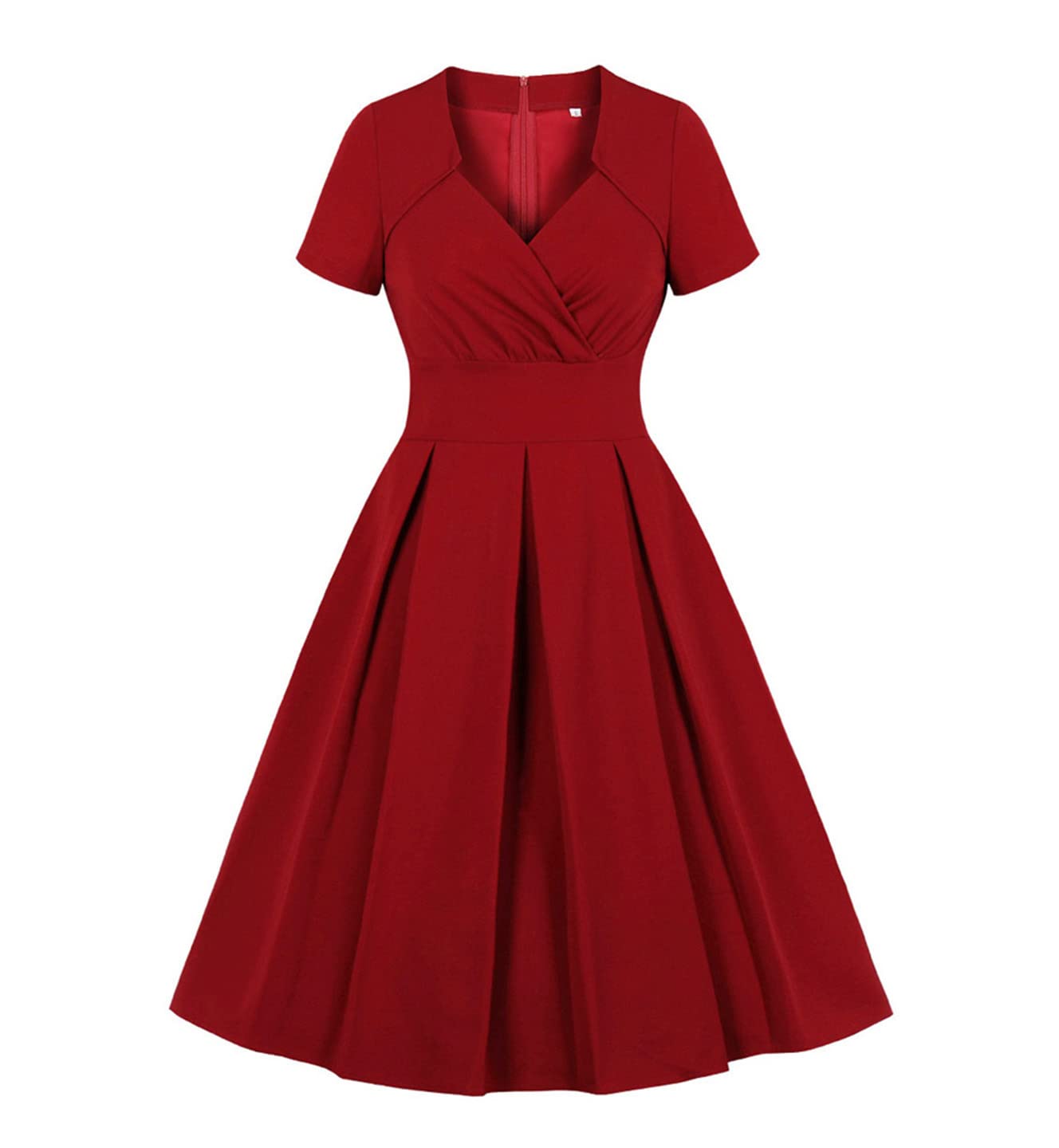 Vintage Wrap V-Neck A-Line Swing Dress in Burgundy - Slim Fit Summer Dress for Women | Perfect for Casual Outings, Beach Vacations & Date Nights